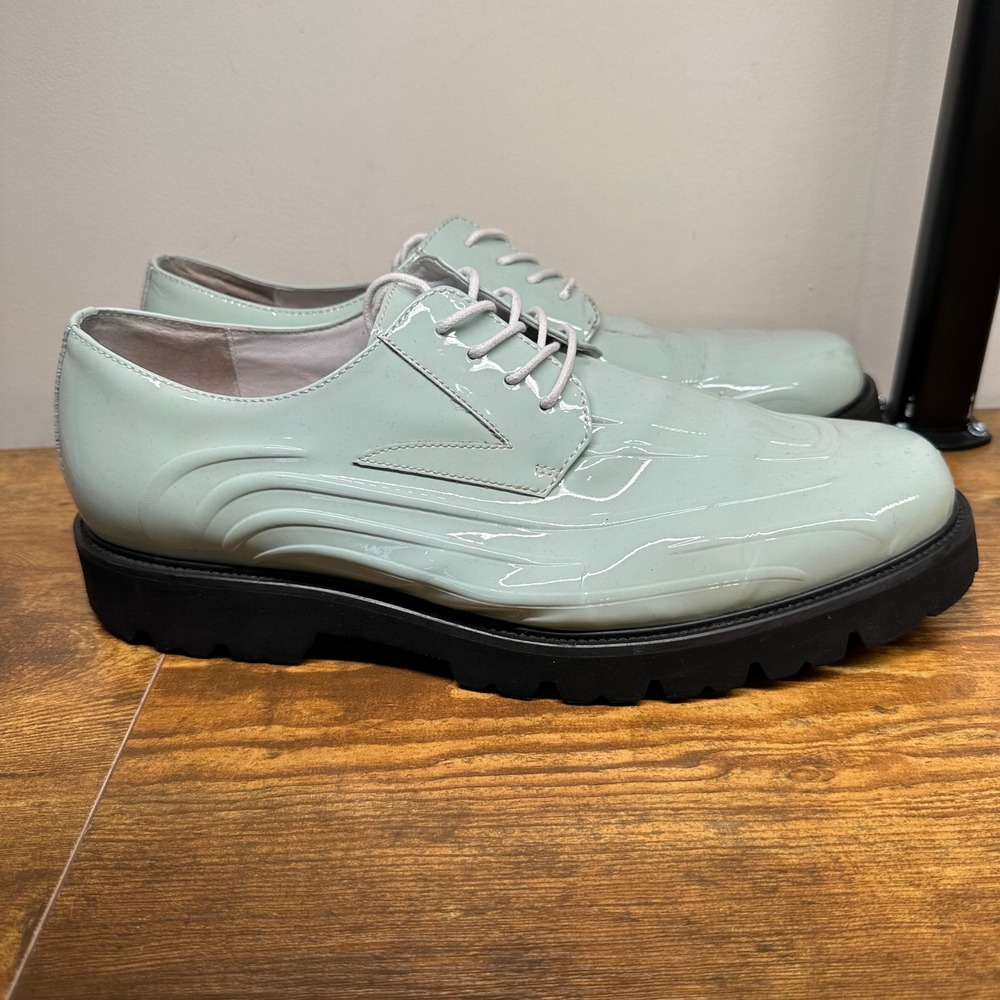 Marc Nolan Jayden Mint Patent Leather Derby Shoes Mens 12 Lug Sole Green Dress